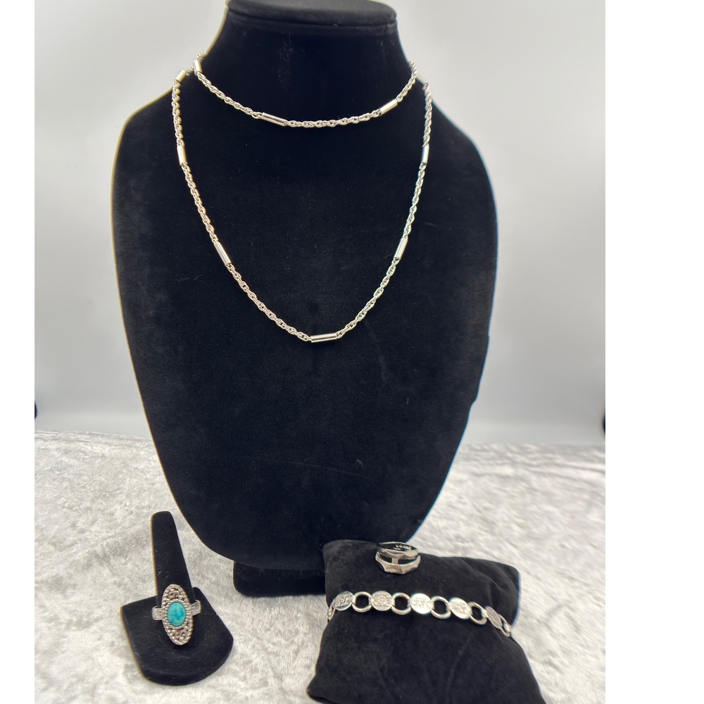 Sarah Coventry Silver Tone  Faux Turquoise Ring Necklace Bracelet Jewelry Set
